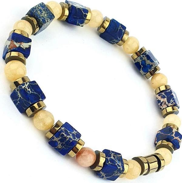 Lapis Lazuli Hematit Ve Akik Taşlı Tasarım Doğal Taş Erkek Bileklik - Image 1