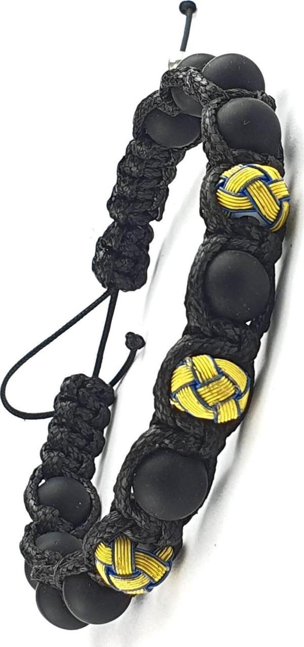 Mat Oniks Taşlı Sarı Lacivert Kazaziye Detaylı Tasarım Şambala Bileklik - Image 1