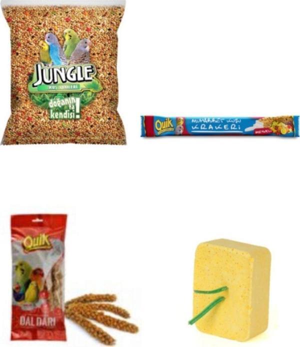 PureCanpati Muhabbet Kuş Ihtiyaç Set( Muhabbet Yem+quik Meyve Krakeri+quik Dal Darı+quik Enerji Bloğu) - Image 1