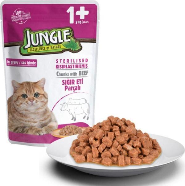 Jungle Pouch Kısır Kediler Için Biftekli Jöleli Yaş Mama 100gr 1 Adet - Image 1