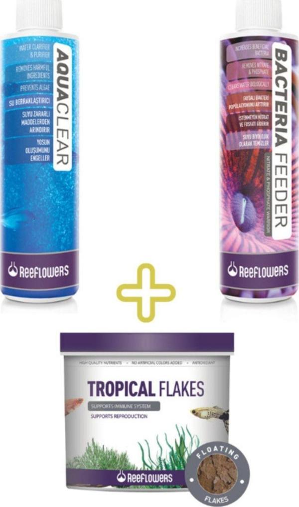 ReeFlowers Akvaryum Ürünleri Avantaj Seti ( Tropical Flakes Yem + Aquaclear + Bacteria Feeder ) - Image 1