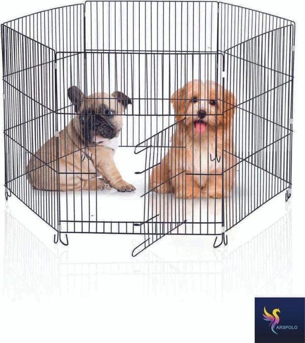 ARSPOLO Metal Köpek Oyun Alanı 6 Parça Siyah 75x70 Katlanabilir - Image 1