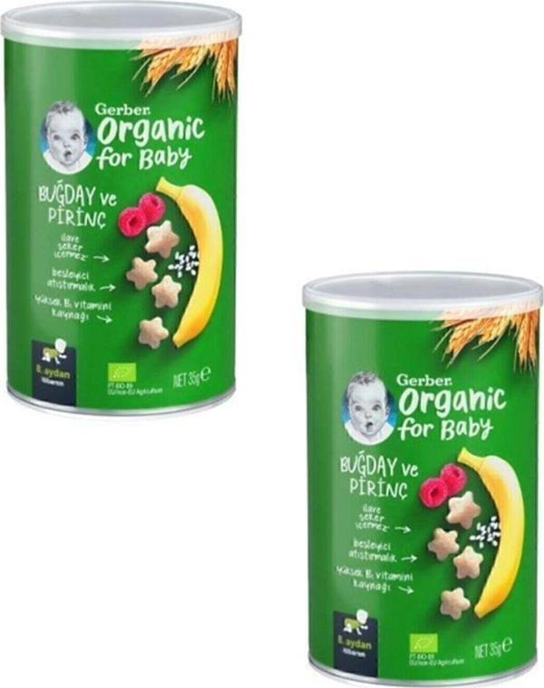 GERBER Organik Pirinçli Buğdaylı Muzlu Bebek Atıştırmalığı 35g X 2 - Image 1