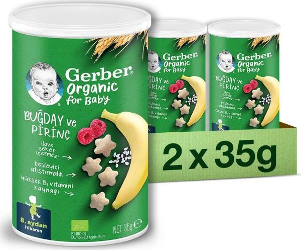 GERBER Organik Pirinçli Buğdaylı Muzlu Bebek Atıştırmalığı 35g X 2 - Image 1