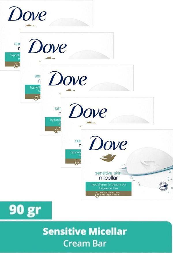 Dove Beauty Cream Bar Micellar Hassas Ciltler Için Ne mlendirici Etkili 90 G 5 Adet - Image 1