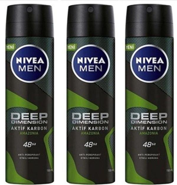 Nivea 3 Adet Deo 150 ml Deep Dimension Amazonia Erkek - Image 1