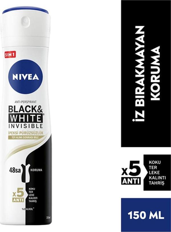 Nivea Black & White Invisible İpeksi Pürüzsüzlük Kadın Deodorant Sprey 150 ml - Image 1
