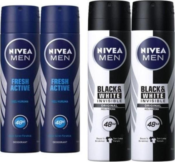 Nivea Fresh Active Erkek Sprey Deodorant 150 ml X 2 Adet-Invisible Black & White Original Power Erkek Deo. - Image 1
