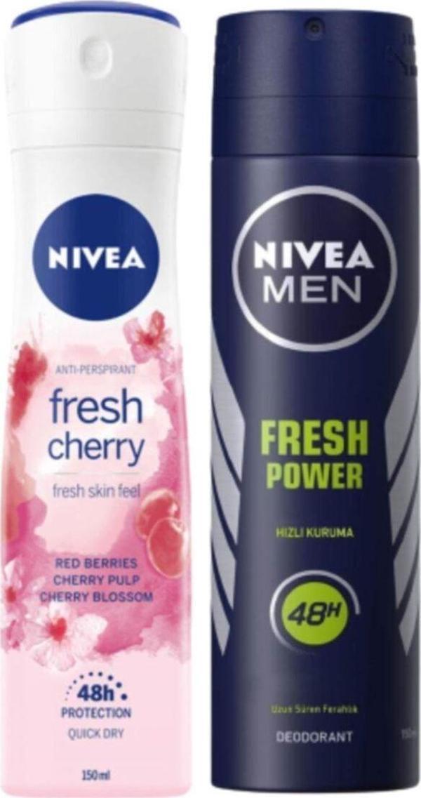 Nivea Fresh Cherry Kadın Deosprey 150 ml + Fresh Power Erkek Deosprey 150 ml 2 Li Set - Image 1