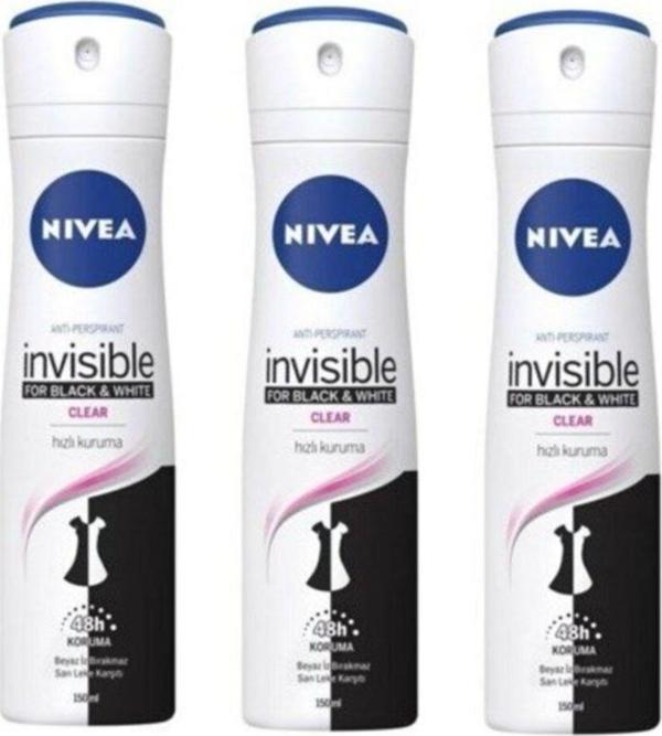Nivea Invisible Black & White Clear Kadın Deodorant 150 ml (3 Adet) - Image 1