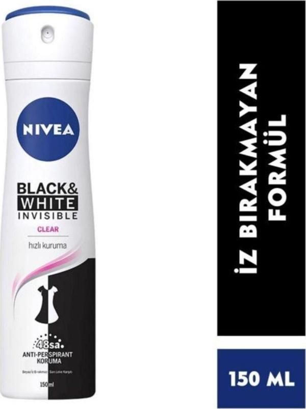Nivea Invisible For Black & White Clear Kadın Deodorant 15O ml - Image 1