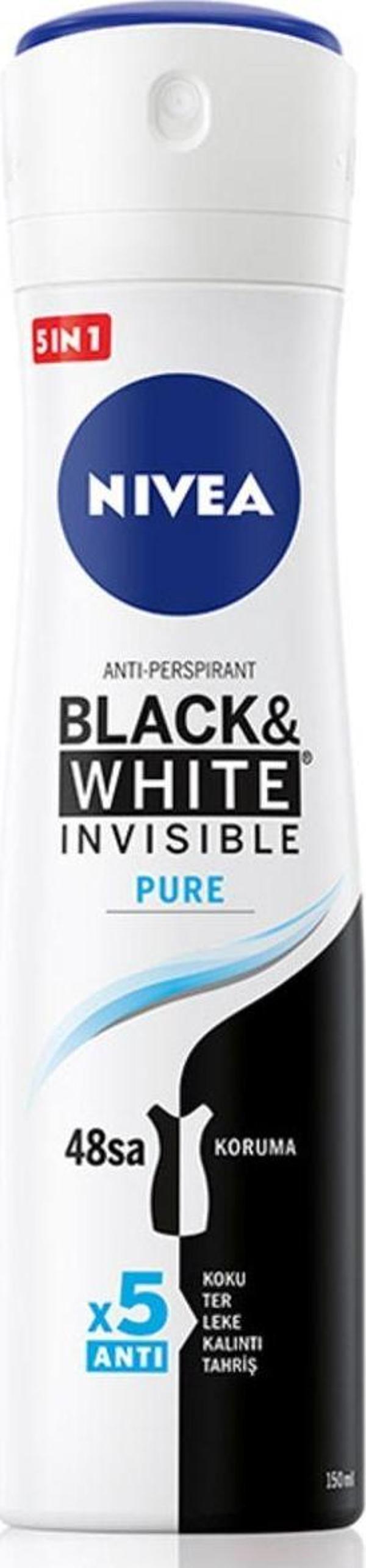 Nivea Invisible Pure Black & White 150 ml Kadın Deodorant Sprey - Image 1