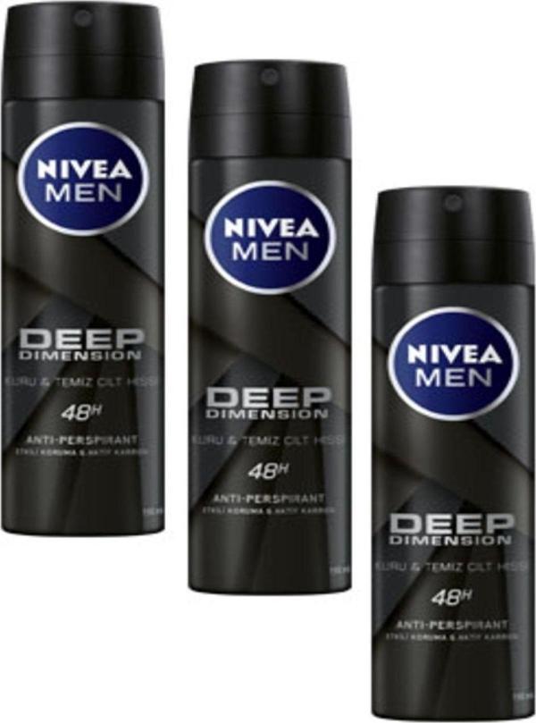 Nivea Men Deep Dimension Sprey Deodorant Erkek 150 ml 3 Adet - Image 1