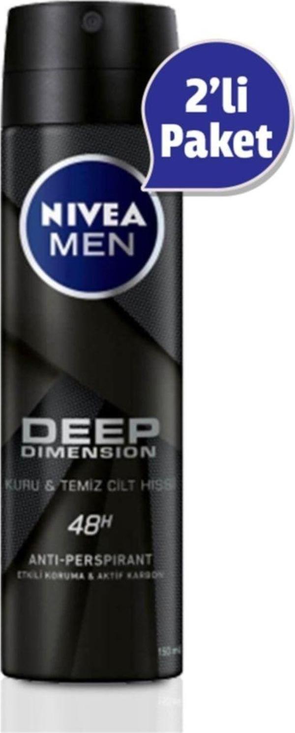 Nivea Men Deep Dimension Sprey Deodorant Erkek 150 ml(2'Li Avantaj Paket) - Image 1
