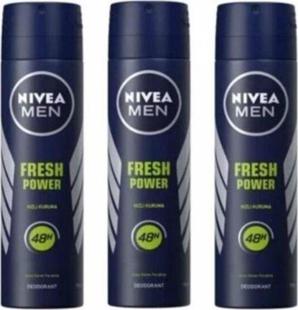 Nivea Men Fresh Power Pudrasız 48H Uzun Süren Ferahlık Erkek Deodorant X 3 Adet - Image 1