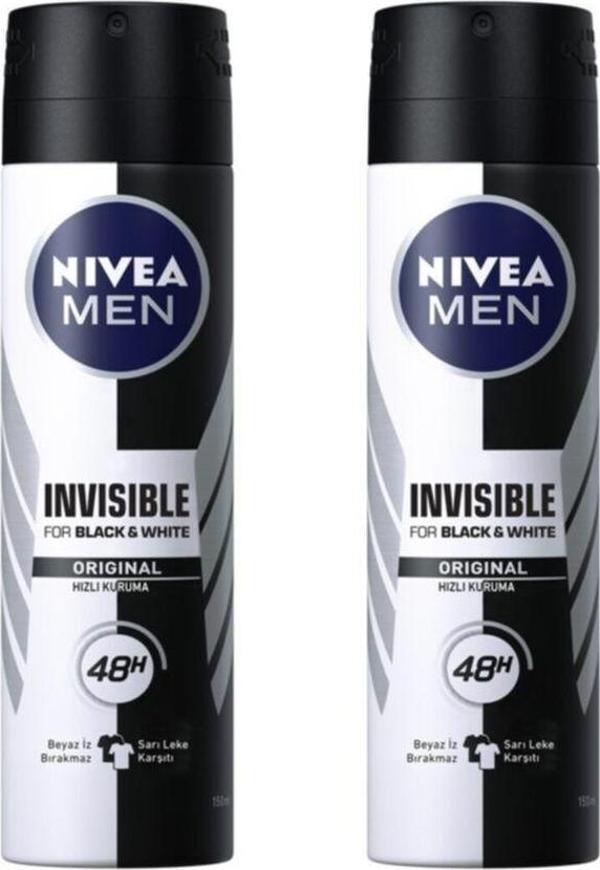 Nivea Men Invisible For Black & White Original Hızlı Kuruma Erkek Deodorant 2 X 150 ml - Image 1