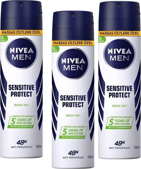 Nivea Men Sensitive Protect Sprey Deo 150 ml 3 Adet - Image 1