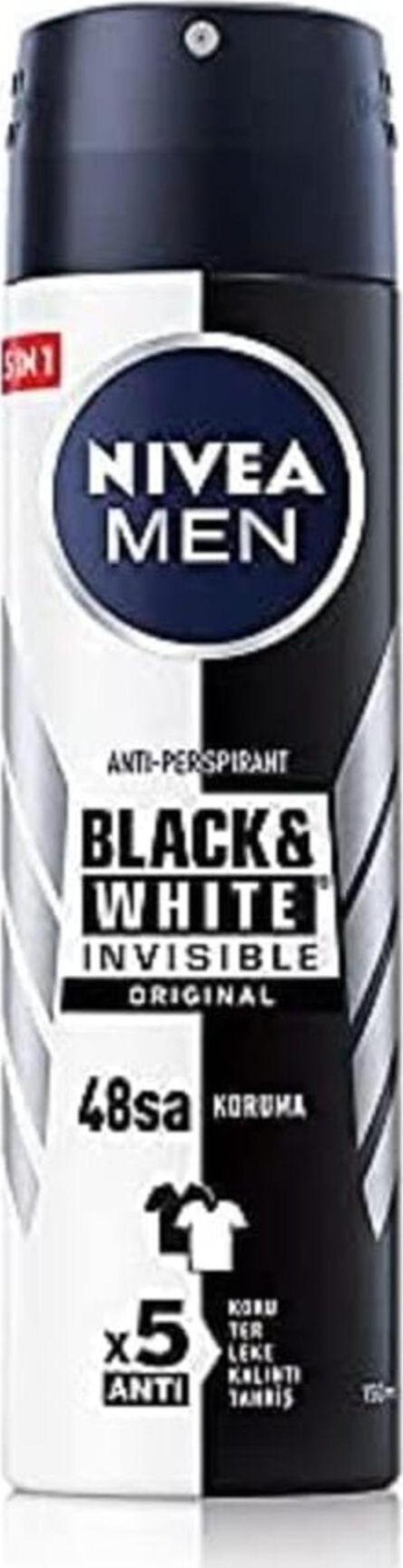 Nivea Men Erkek Sprey Deodorant Black & White Invisible Original,Ter Ve Ter Kokusuna Karşı 48 Saat A - Image 1