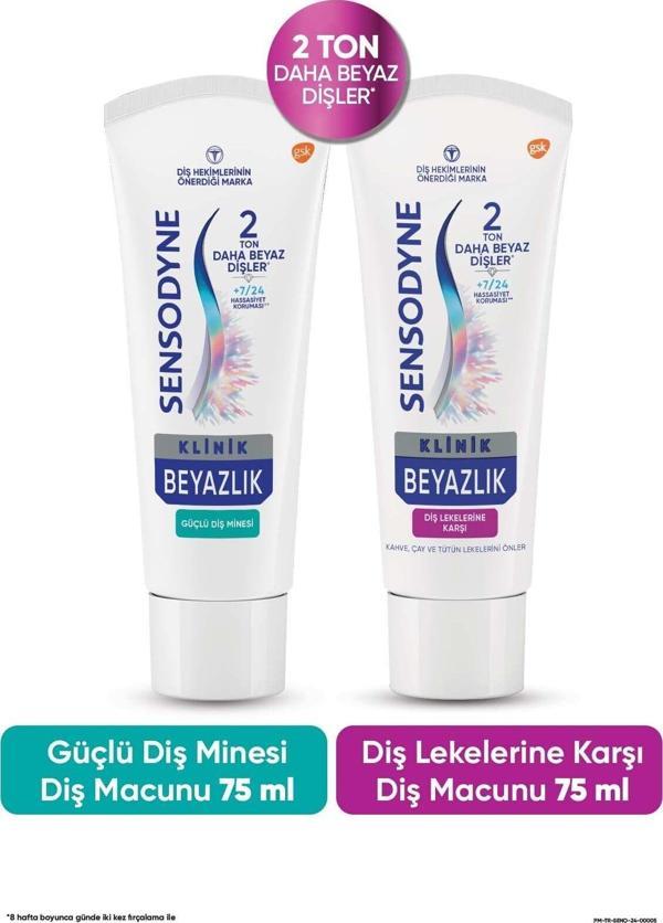 Sensodyne Klinik Beyazlık Güçlü Diş Minesi 75 ml + Cay,Kahve Ve Tütün Lekelerine Karşı Diş Macunu 75 ml - Image 1
