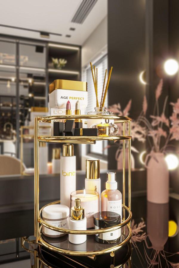 Bino Banyo Kozmetik Takı Düzenleyici Çok Amaçlı Organizer 2 Katlı Servis Sunum Tepsisi Ikramlık Gold - Image 1