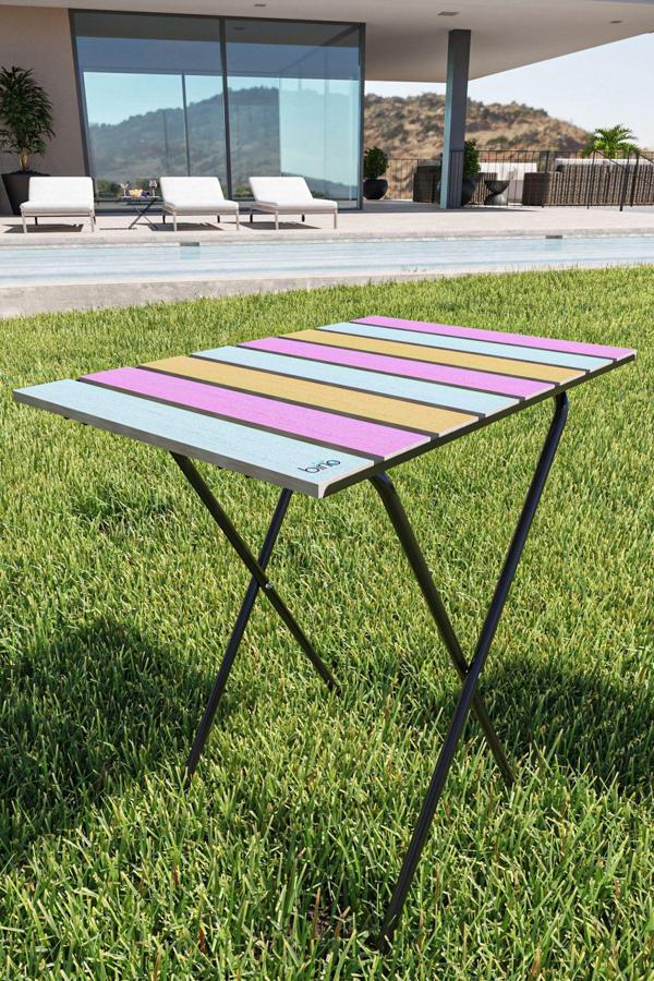 Bino Katlanır Kamp Masası Yükseklik Ayarlı Ahşap Piknik Masası Balkon Masası Mutfak Masası Renkli - Image 1