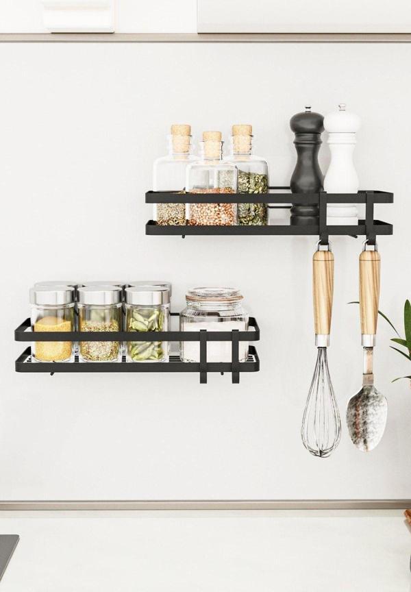 Bino Mutfak Rafı 2'Li Set Yapışkanlı Lüks Modern Siyah Metal Baharatlık Rafı Organizer Düzenleyici - Image 1