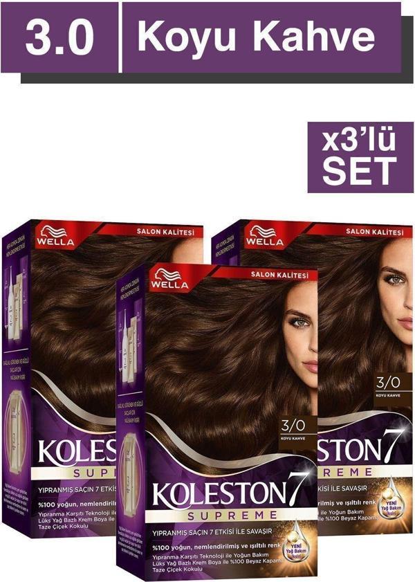 Wella Koleston Supreme Saç Boyası 3/0 Koyu Kahve x3' li Set - Image 1
