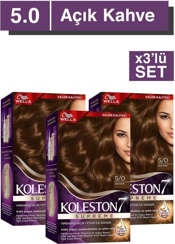 Wella Koleston Supreme Saç Boyası 5/0 Açık Kahve x3'li Set - Image 1