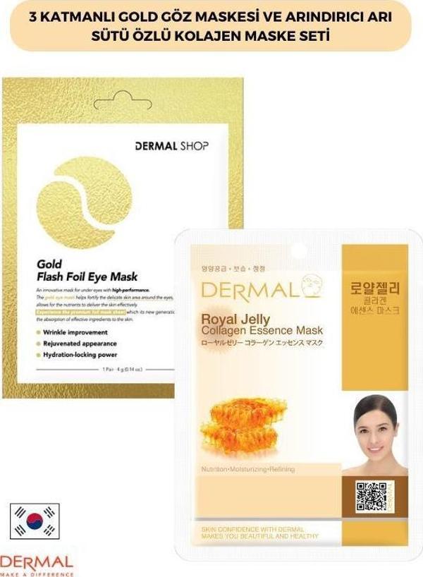 Dermal 3 Katmanlı Gold Göz Maskesi ve Arındırıcı Arı Sütü Özlü Kolajen Maske Seti 2 Adet - Image 1
