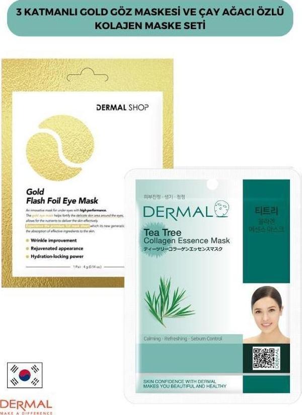 Dermal 3 Katmanlı Gold Göz Maskesi ve Çay Ağacı Özlü Kolajen Maske Seti 2 Adet - Image 1