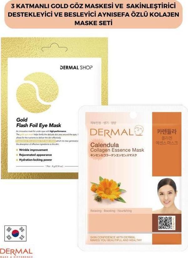 Dermal 3 Katmanlı Gold Göz Maskesi ve Sakinleştirici Destekleyici Ve Besleyici Aynısefa Özlü Kolajen Maske Seti 2 Adet - Image 1