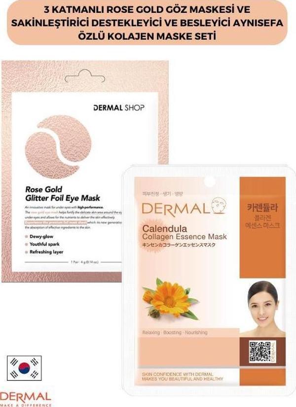 3 Katmanlı Rose Gold Göz Maskesi ve Sakinleştirici Destekleyici Ve Besleyici Aynısefa Özlü Kolajen Maske Seti 2 Adet - Image 1
