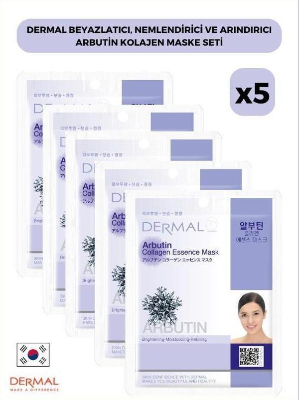 Dermal Beyazlatıcı, Nemlendirici Ve Arındırıcı Arbutin Kolajen Maske 23gr 5 Adet - Image 1