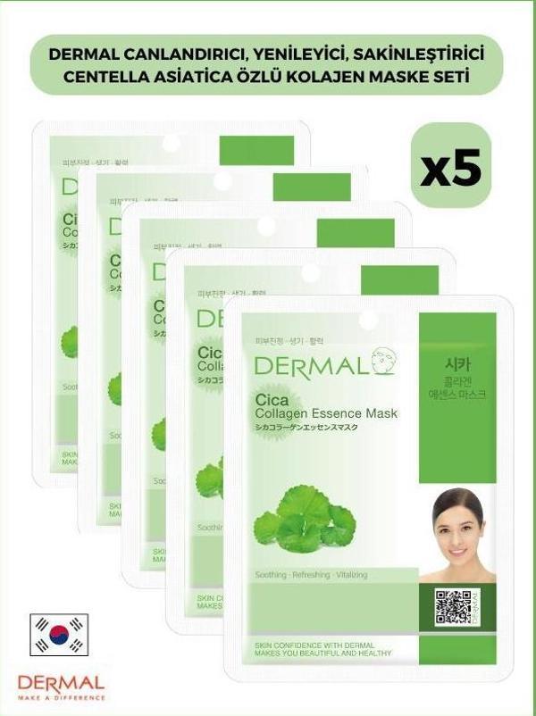 Dermal Canlandırıcı, Yenileyici, Sakinleştirici Centella Asiatica Özlü Kolajen Maske 23 Gr 5 Adet - Image 1