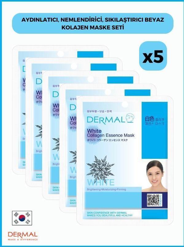 Dermal Aydınlatıcı, Nemlendirici, Sıkılaştırıcı Beyaz Kolajen Maske 23gr 5 Adet - Image 1