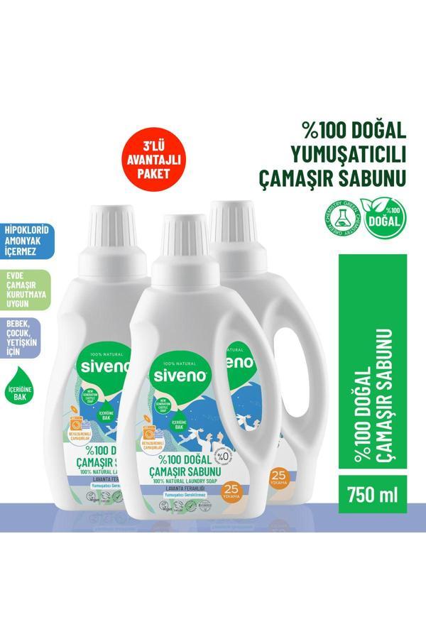 Siveno %100 Doğal Çamaşır Sabunu %100 Bitkisel Deterjan Yumuşatıcı Gerektirmez Konsantre 750 ml X3 Adet - Image 1
