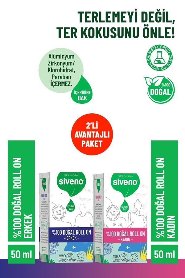 Siveno %100 Doğal Roll On Kadın & Erkek Deodorant Ter Kokusu Önleyici Bitkisel Lekesiz Vegan 50 ml Set - Image 1