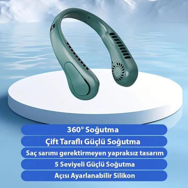 USB Şarjlı Taşınabilir Boyun Fanı 5 Hız Seviyesi - Image 1