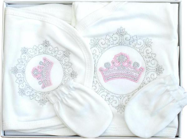 Kız Bebek Prenses Taşlı Süslü 5 Li Hastane Çıkışı Yenidoğan Set - Image 1