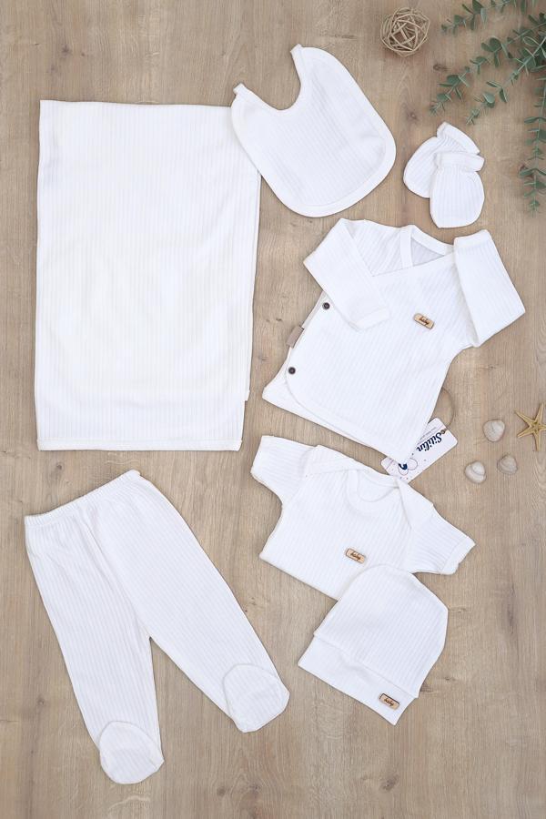 Kız Erkek Bebek Pamuk Kumaş Battaniyeli 7 Li Hastane Çıkışı Seti STL6734 - Image 1