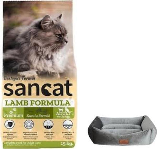 Sancat Premium Kuzulu Yetişkin Kedi Maması 15 Kg,Mini Small Gri Yatak - Image 1