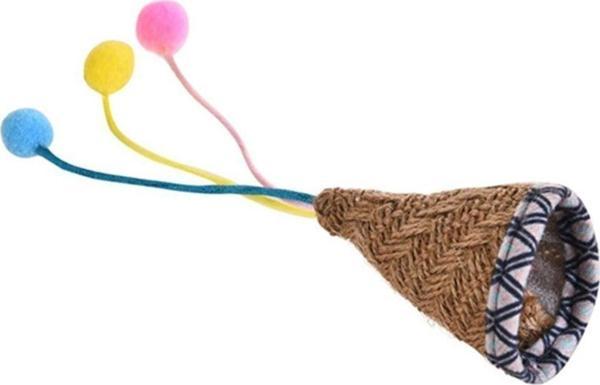 Zampa Kahverengi Üç Ipli Tüylü Hasır Kedi Oyuncağı, 6X18,5 Cm - Image 1