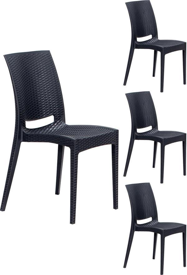 Sandalie 4 Adet Rattan Antrasit Sandalye / Balkon - Bahçe - Teras - Image 1