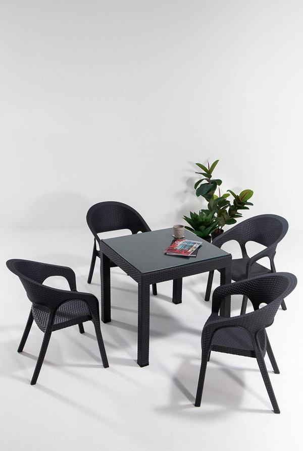 Sandalie Garden Camlı 80X80 Bahçe&Balkon&Teras Masa Seti - Antrasit - Image 1