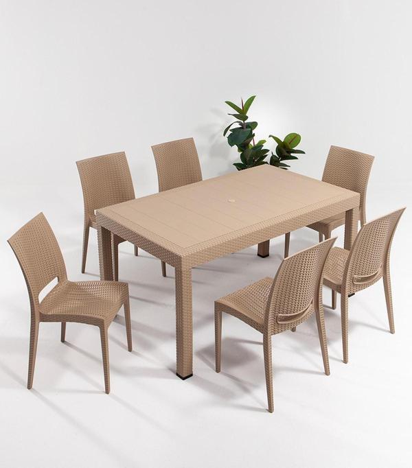 Sandalie Rattan Large Cappucino Masa Takımı Bahçe&Balkon 1 Masa + 6 Sandalye - Image 1