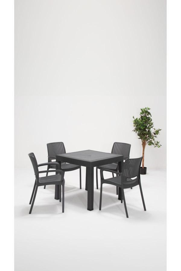 Sandalie Rattan Lüx 80X80 Bahçe&Balkon&Teras Masa Seti - Antrasit - Image 1