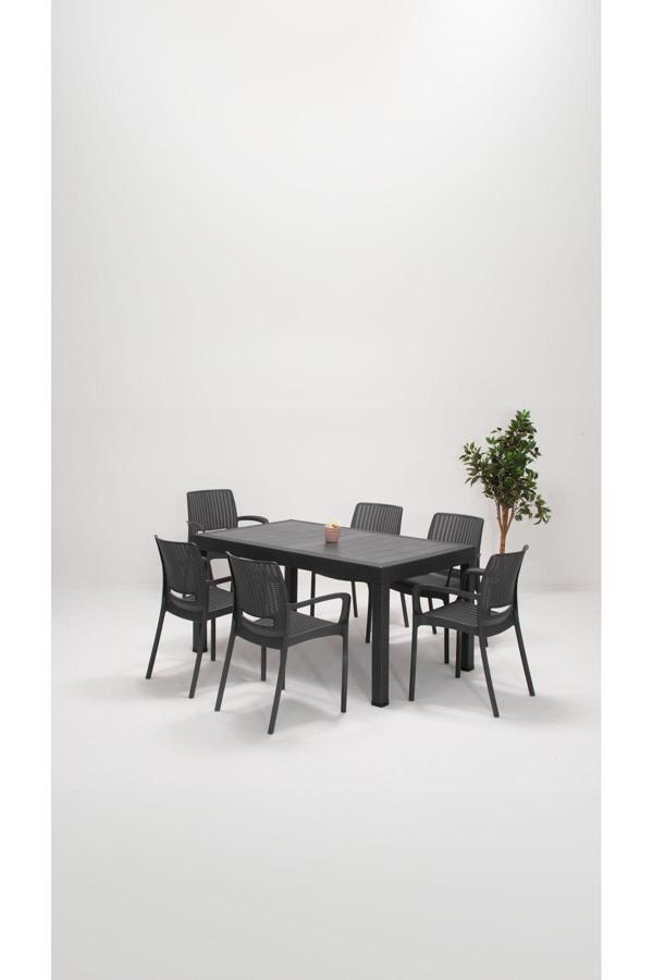 Sandalie Rattan Lüx 90X150 Bahçe&Balkon&Teras Masa Seti - Antrasit - Image 1