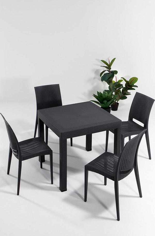 Sandalie Rattan 80X80 Bahçe&Balkon&Teras Masa Seti - Antrasit - Image 1