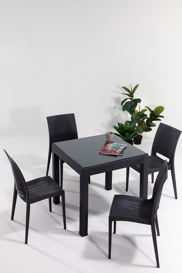 Sandalie Rattan Camlı 80X80 Bahçe&Balkon&Teras Masa Seti - Antrasit - Image 1