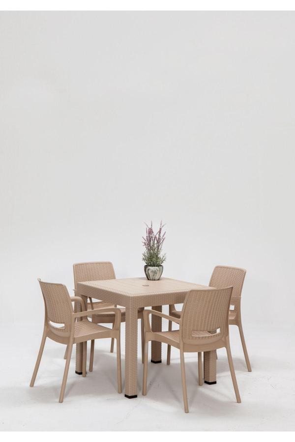 Sandalie Rattan Cappucino Kollu 4 Sandalye Masa Takımı - Bahçe&Balkon&Teras - Image 1